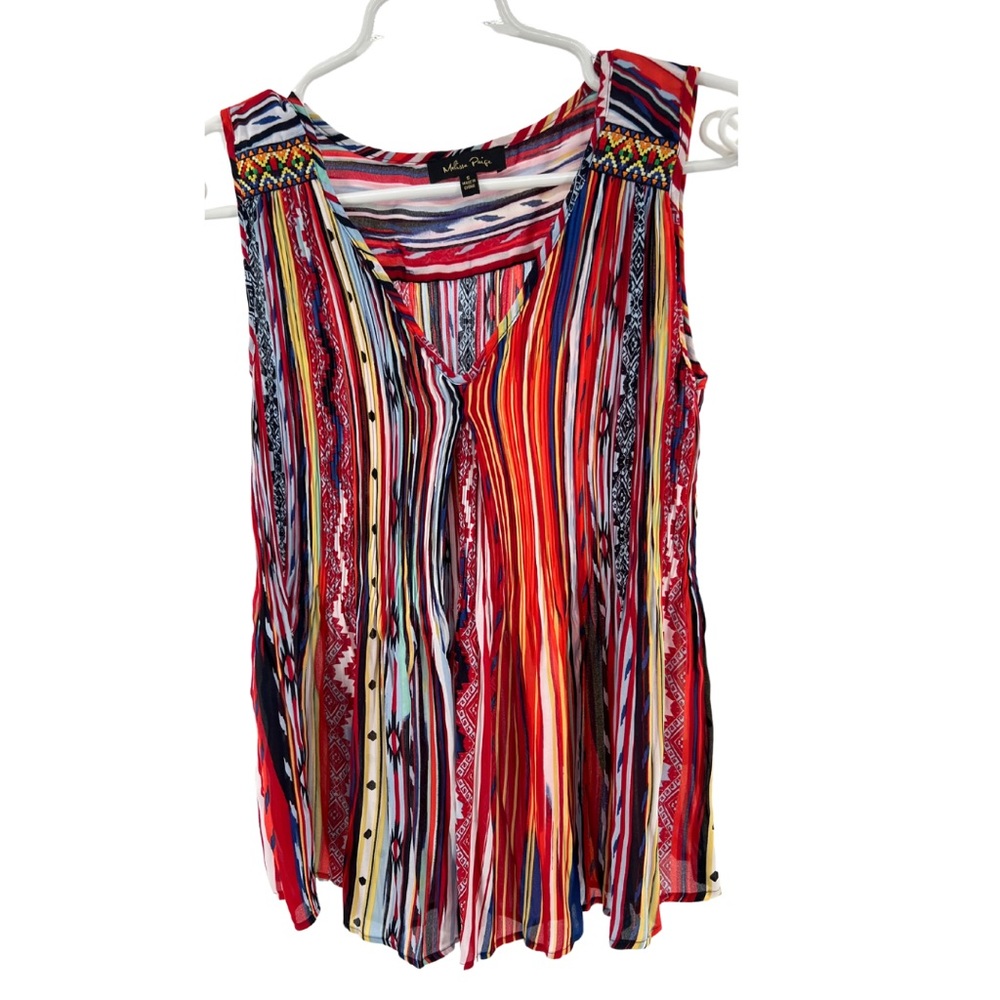 Melissa Page multicolor sleeveless blouse crinkle embroidered detail small